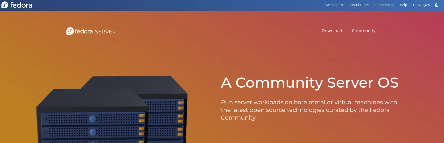 Ảnh chụp màn hình trang tải xuống của Fedora Server