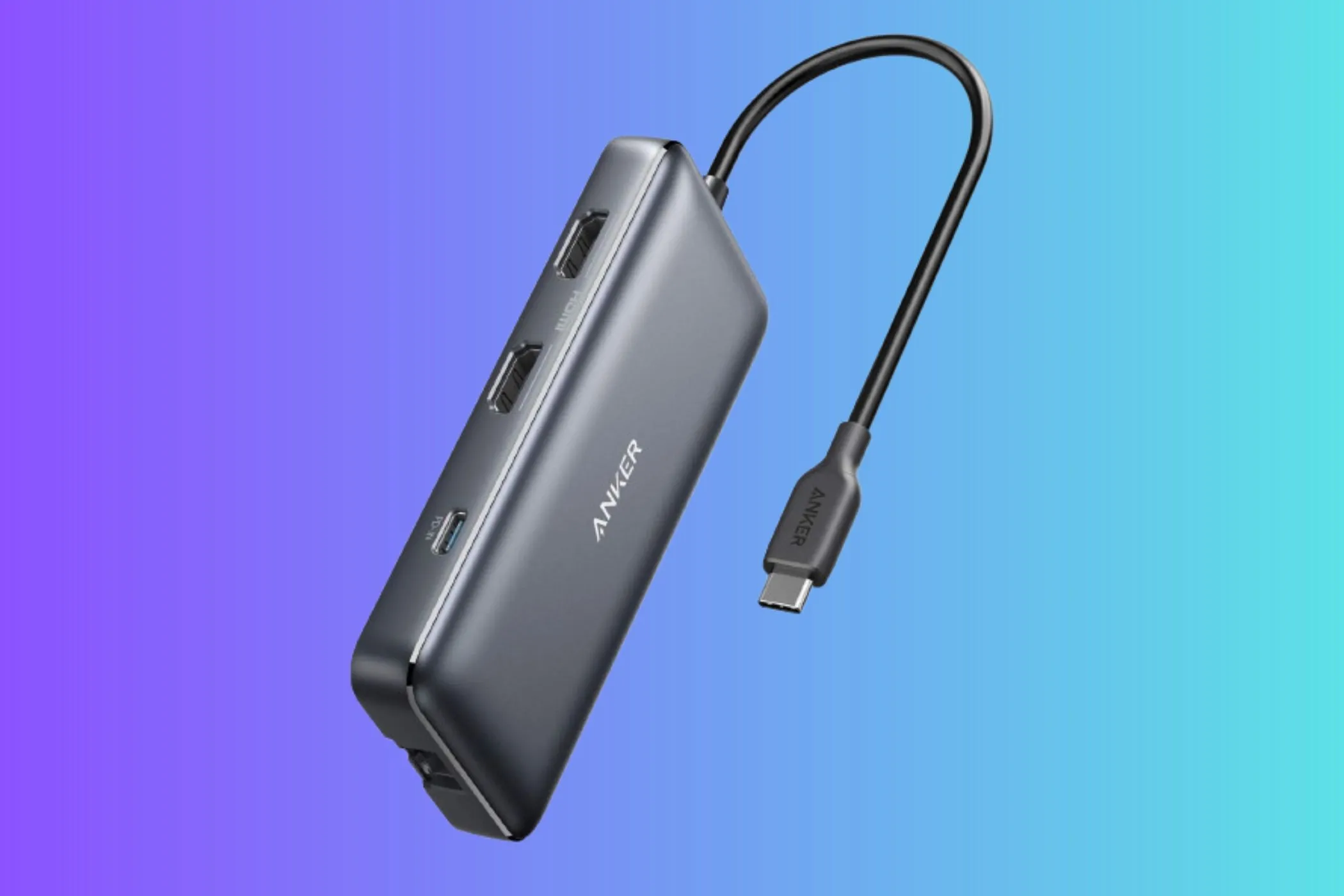 Anker A8380 8-in-1 USB-C Hub với cáp kết nối và logo Anker nổi bật