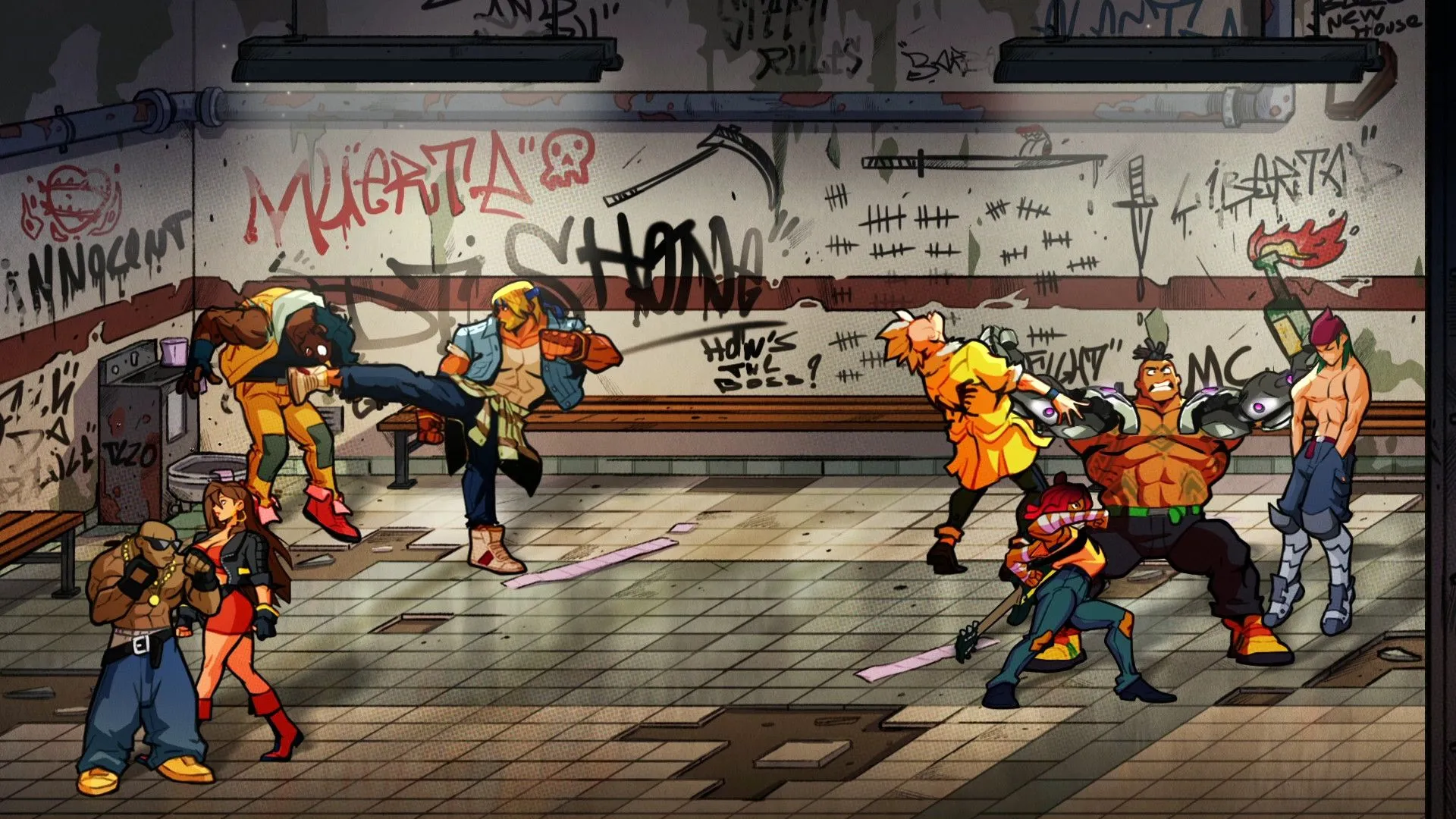 Ba nhân vật Axel, Blaze và Floyd cùng chiến đấu với kẻ thù trong tựa game Streets of Rage 4 hồi sinh