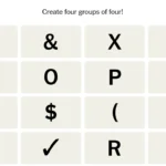 Bảng từ Connections chưa được sắp xếp cho ngày 1 tháng 4, hiển thị các từ cần phân loại như $, (, +, R, N, ), O, P, £, €, ¥, X, ✔, →, &, ⊾.