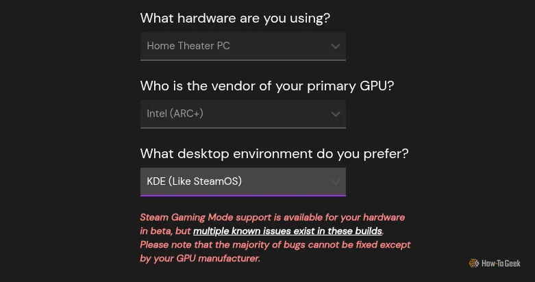 Bazzite download image selection menu.