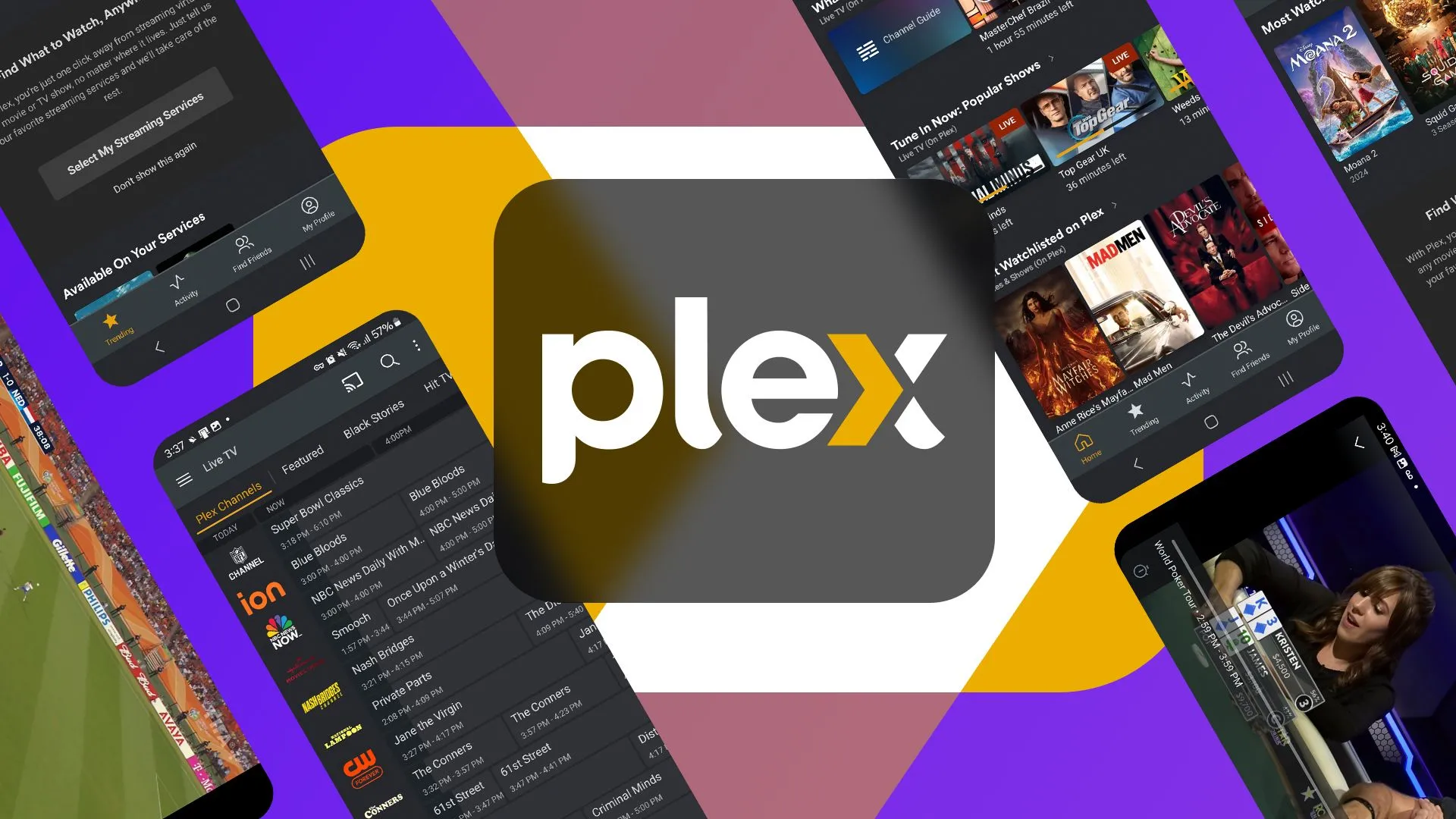 Biểu tượng Plex với các ảnh chụp màn hình ứng dụng