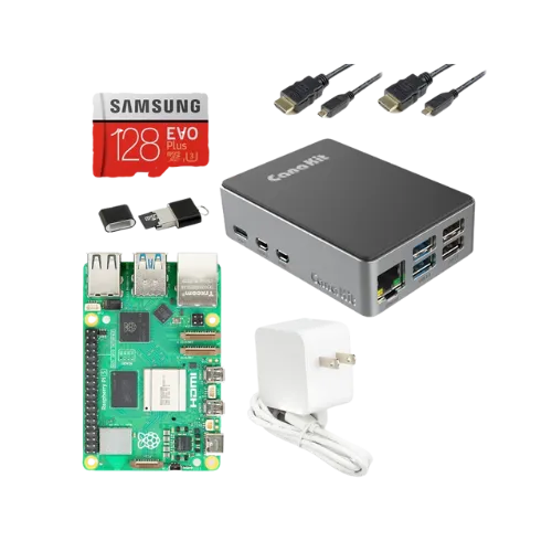 Bộ khởi động Raspberry Pi 5 CanaKit cùng các linh kiện đi kèm