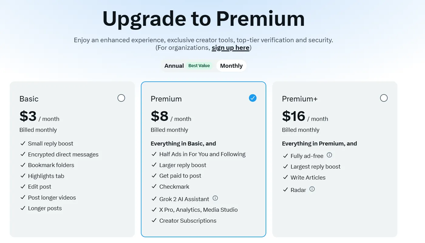Các gói đăng ký X Premium và giá