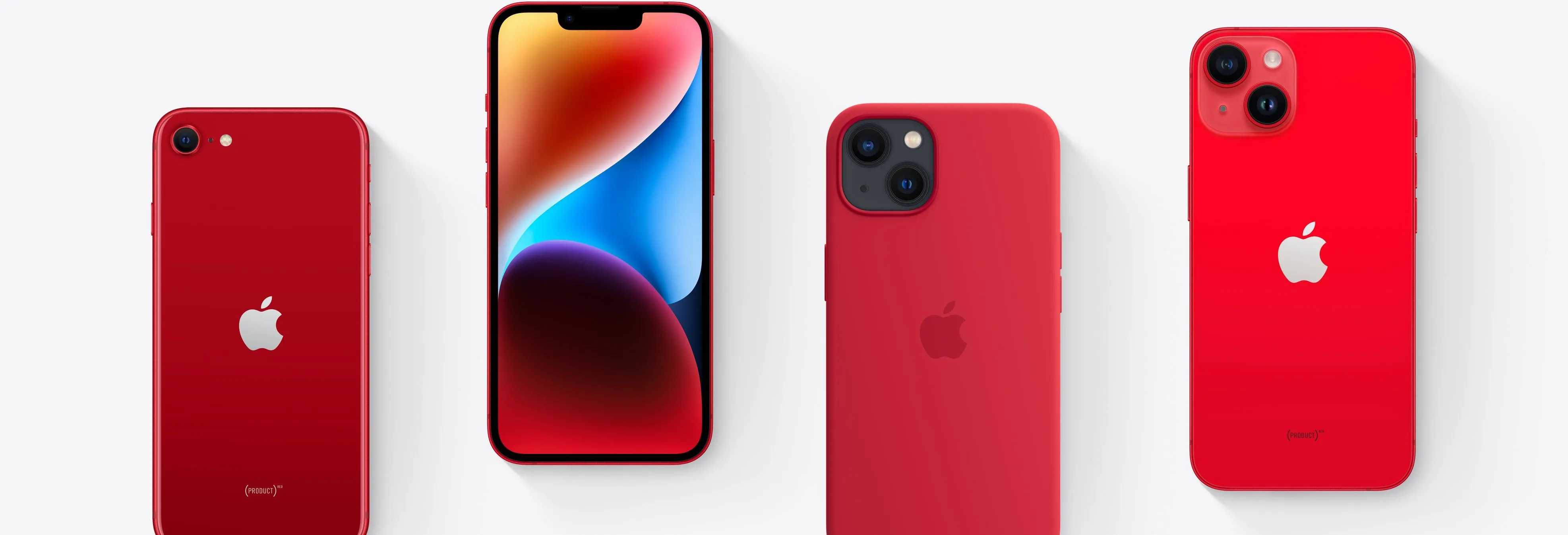 Các mẫu iPhone Product (RED) màu đỏ rực rỡ trên nền xám, tượng trưng cho dòng sản phẩm ý nghĩa.