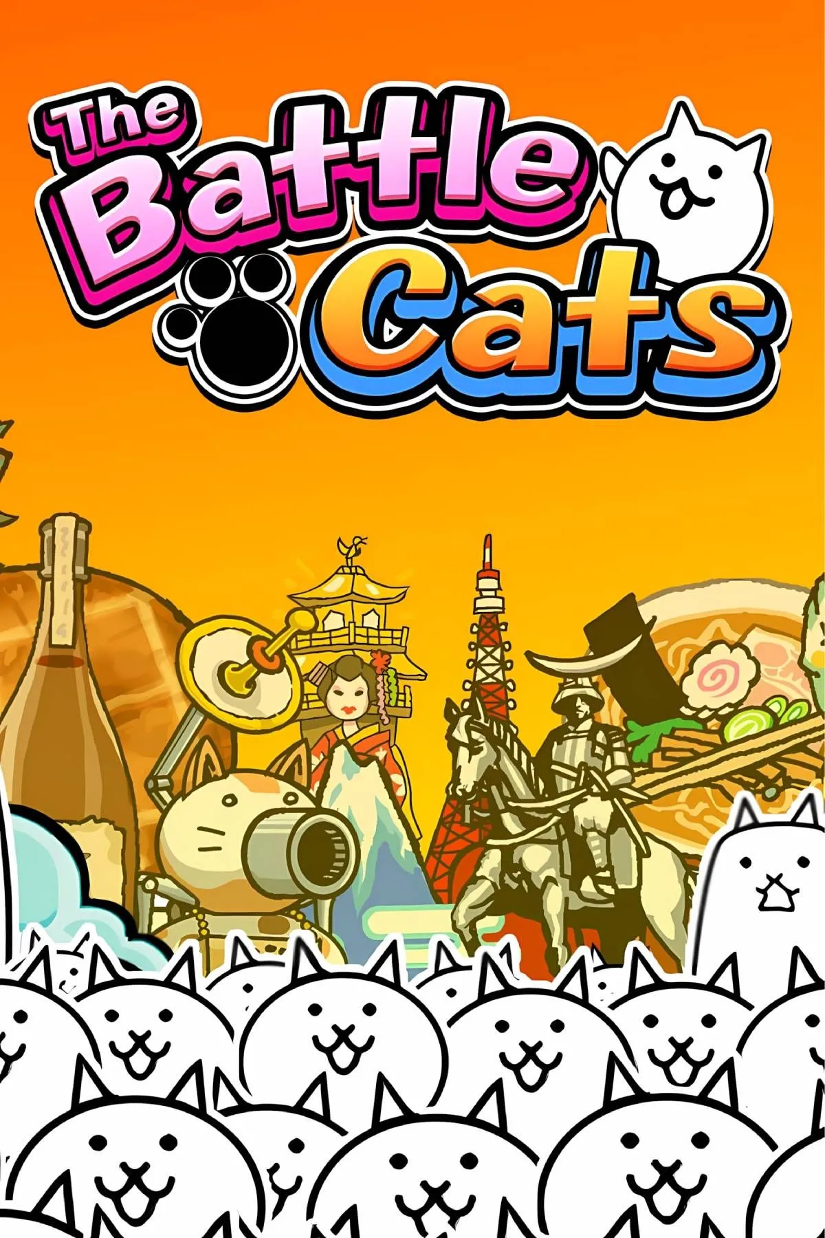 Các nhân vật mèo độc đáo của The Battle Cats đang tiến công, minh họa phong cách đồ họa đơn giản nhưng hài hước