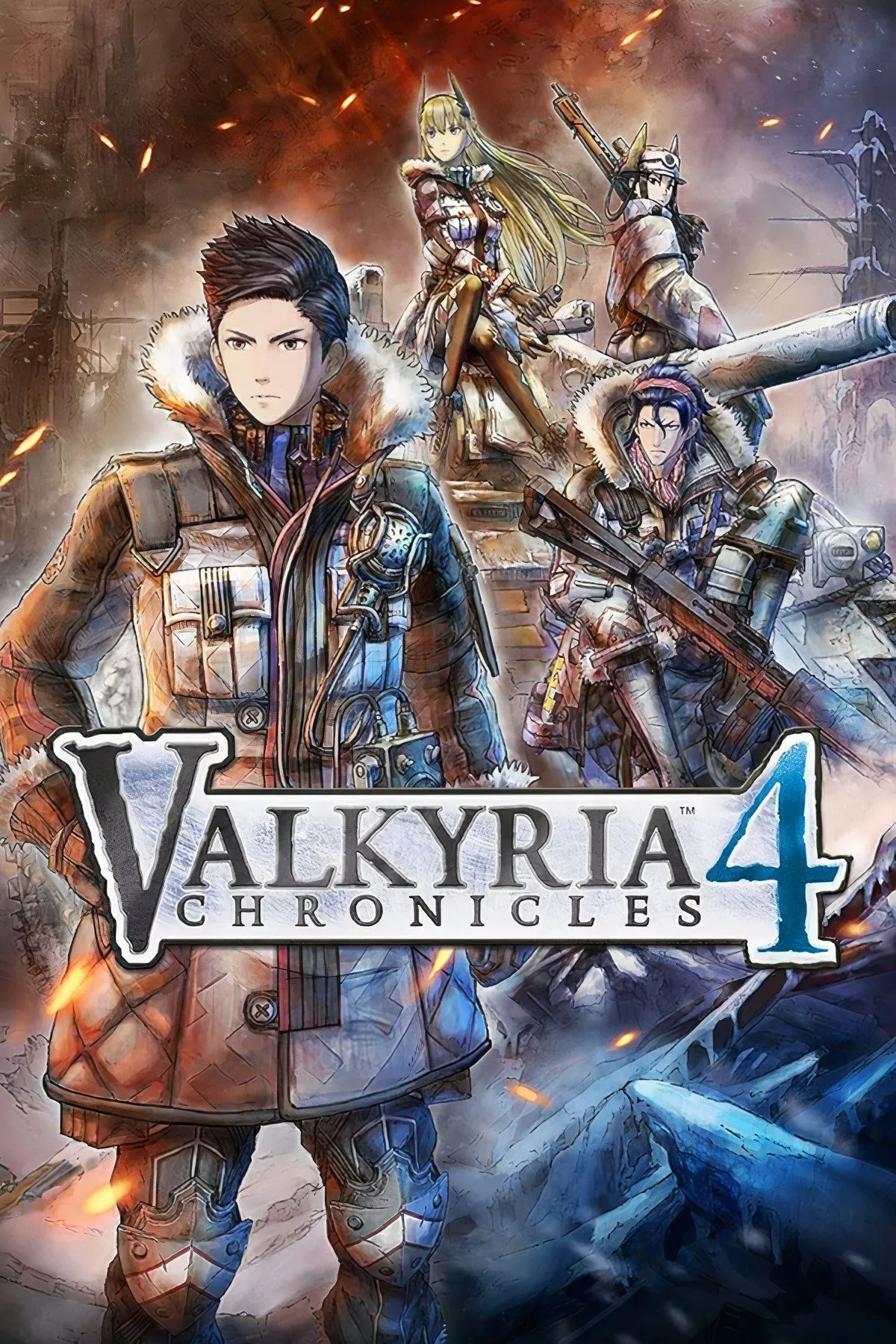 Các nhân vật trong Squad E chuẩn bị chiến đấu trong Valkyria Chronicles 4, thể hiện phong cách đồ họa cel-shading độc đáo.