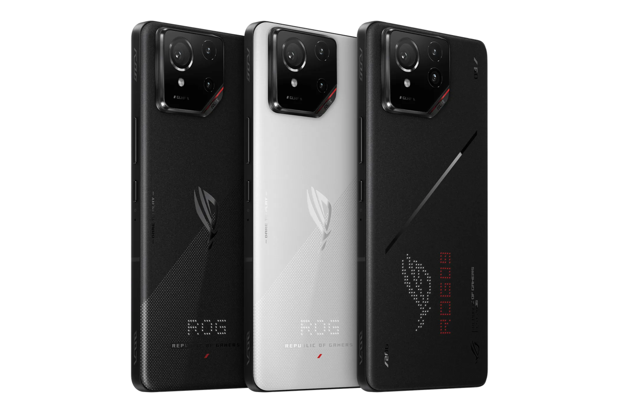 Các phiên bản thiết kế mặt lưng của ROG Phone 9 Pro, nhấn mạnh tính năng chuyên biệt dành cho game thủ.