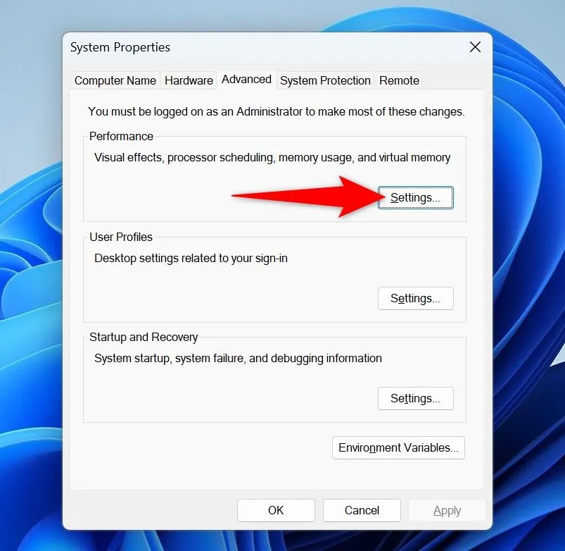 Cài đặt hiệu suất Windows 11