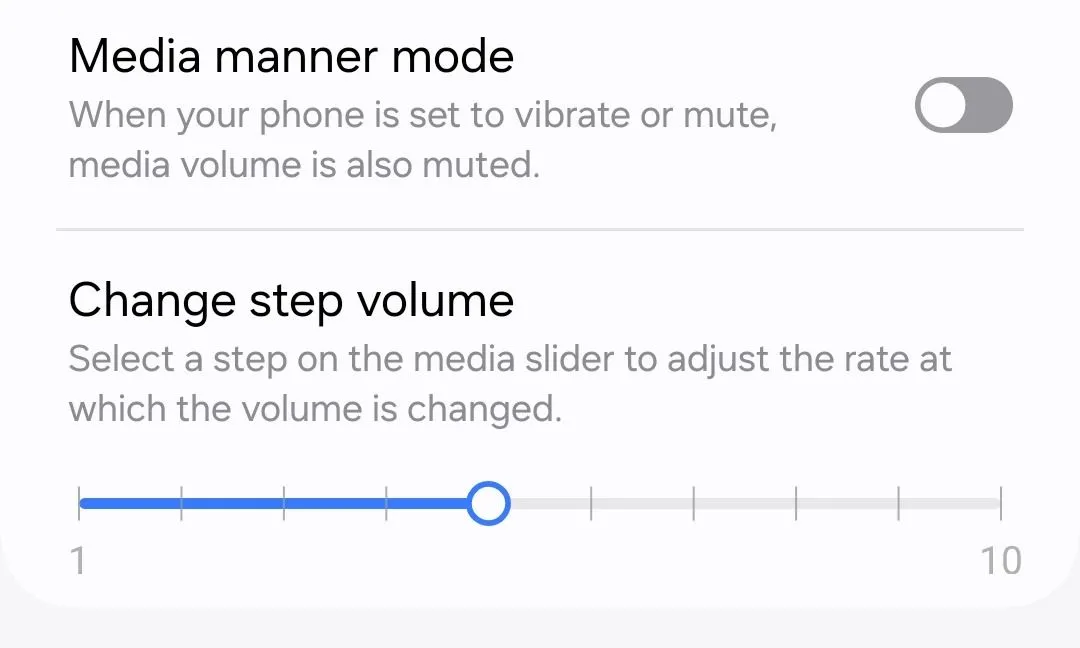Cài đặt thay đổi bước âm lượng trong module Sound Assistant của Samsung Good Lock.