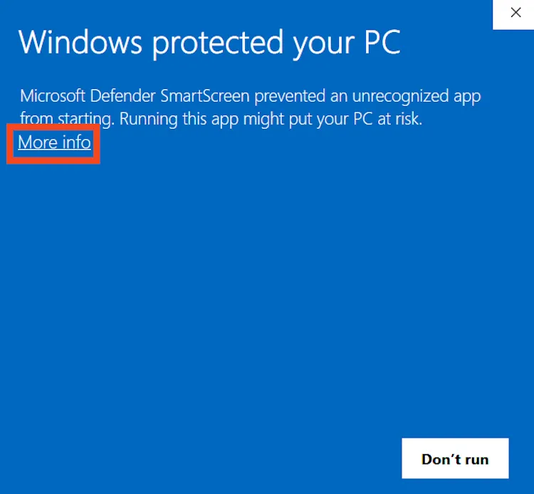 Cảnh báo của Windows Defender về ứng dụng Sunshine không rõ nguồn gốc trong quá trình cài đặt.
