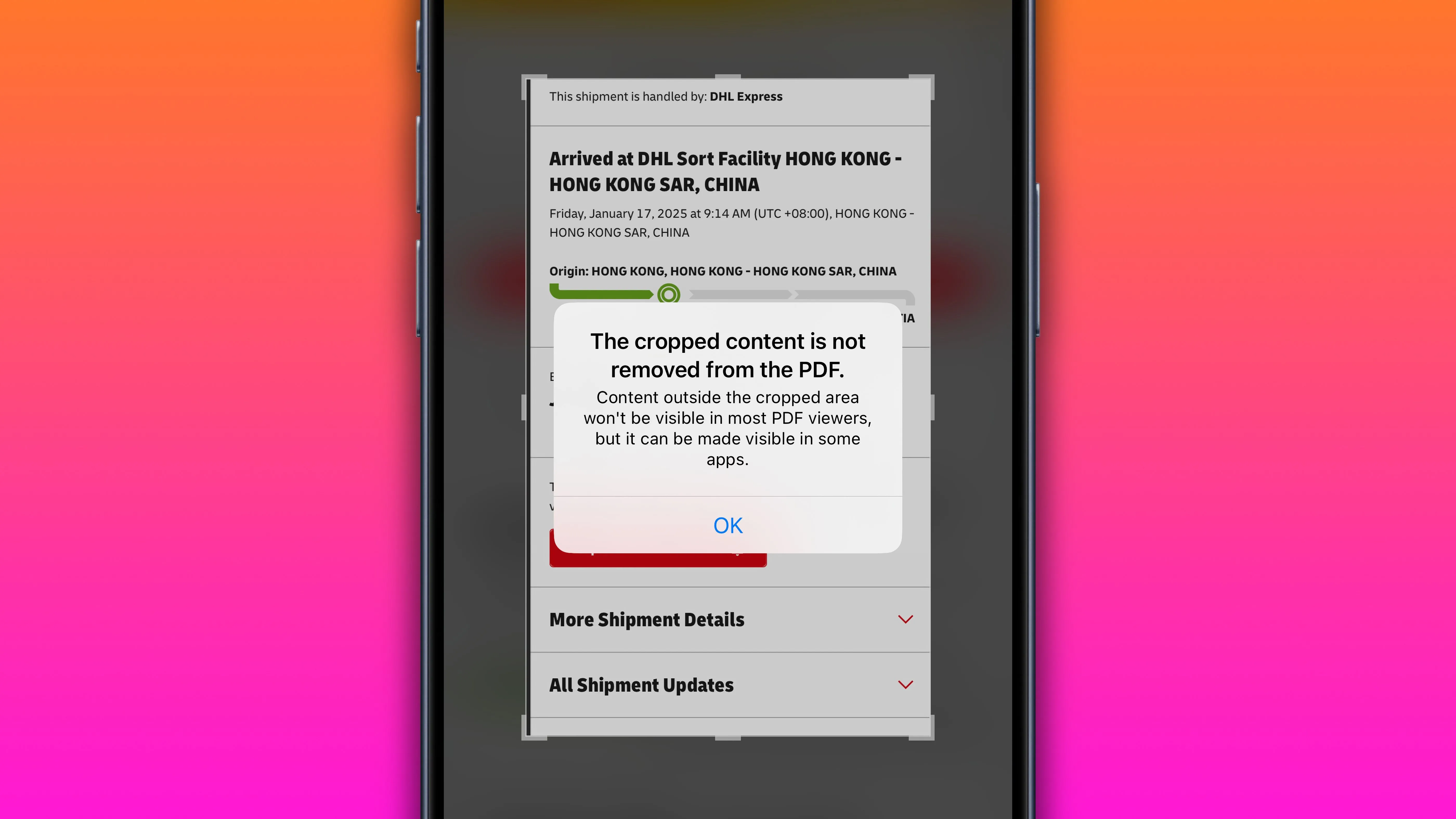 Cảnh báo quyền riêng tư khi cắt ảnh chụp màn hình PDF trong công cụ Ảnh chụp màn hình trên iPhone