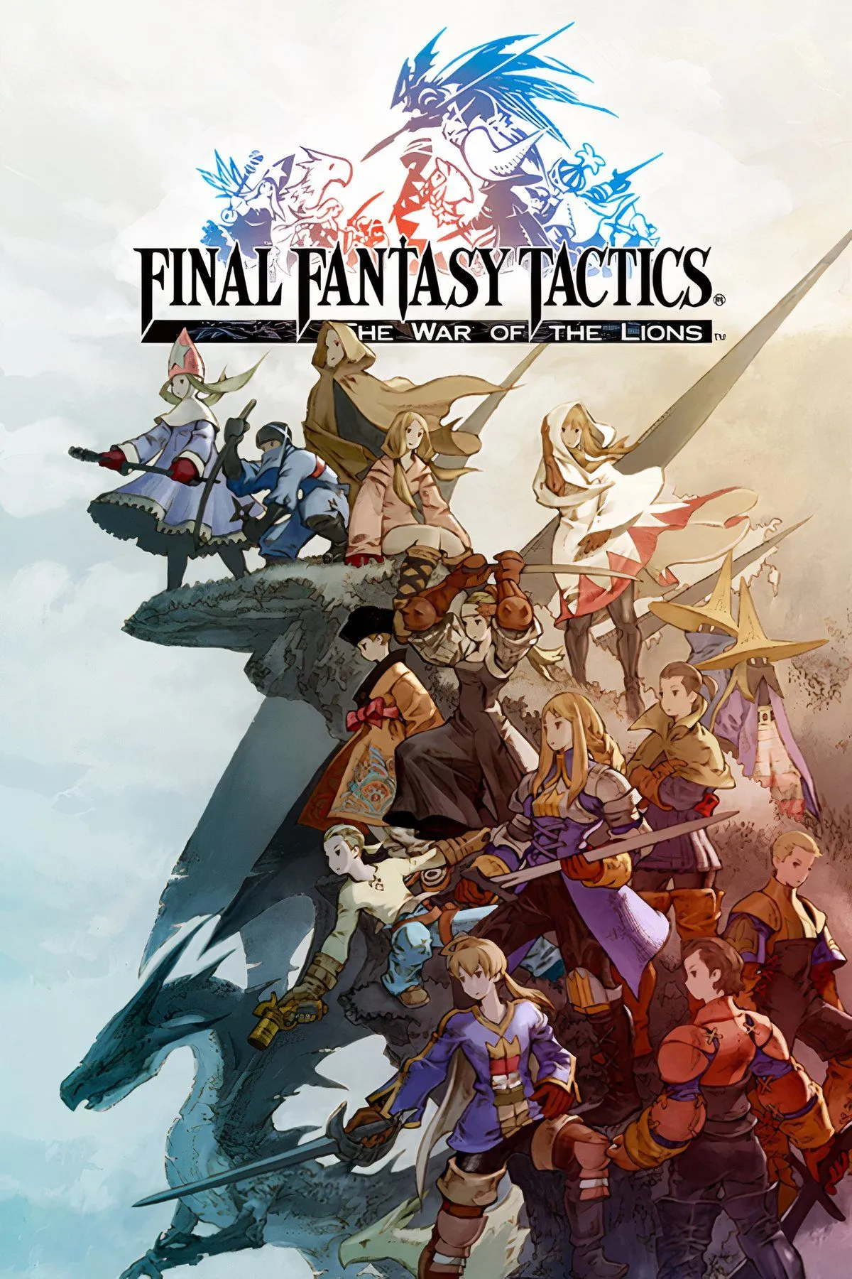 Cảnh cắt cảnh hoạt hình và các nhân vật từ Final Fantasy Tactics: The War of the Lions.