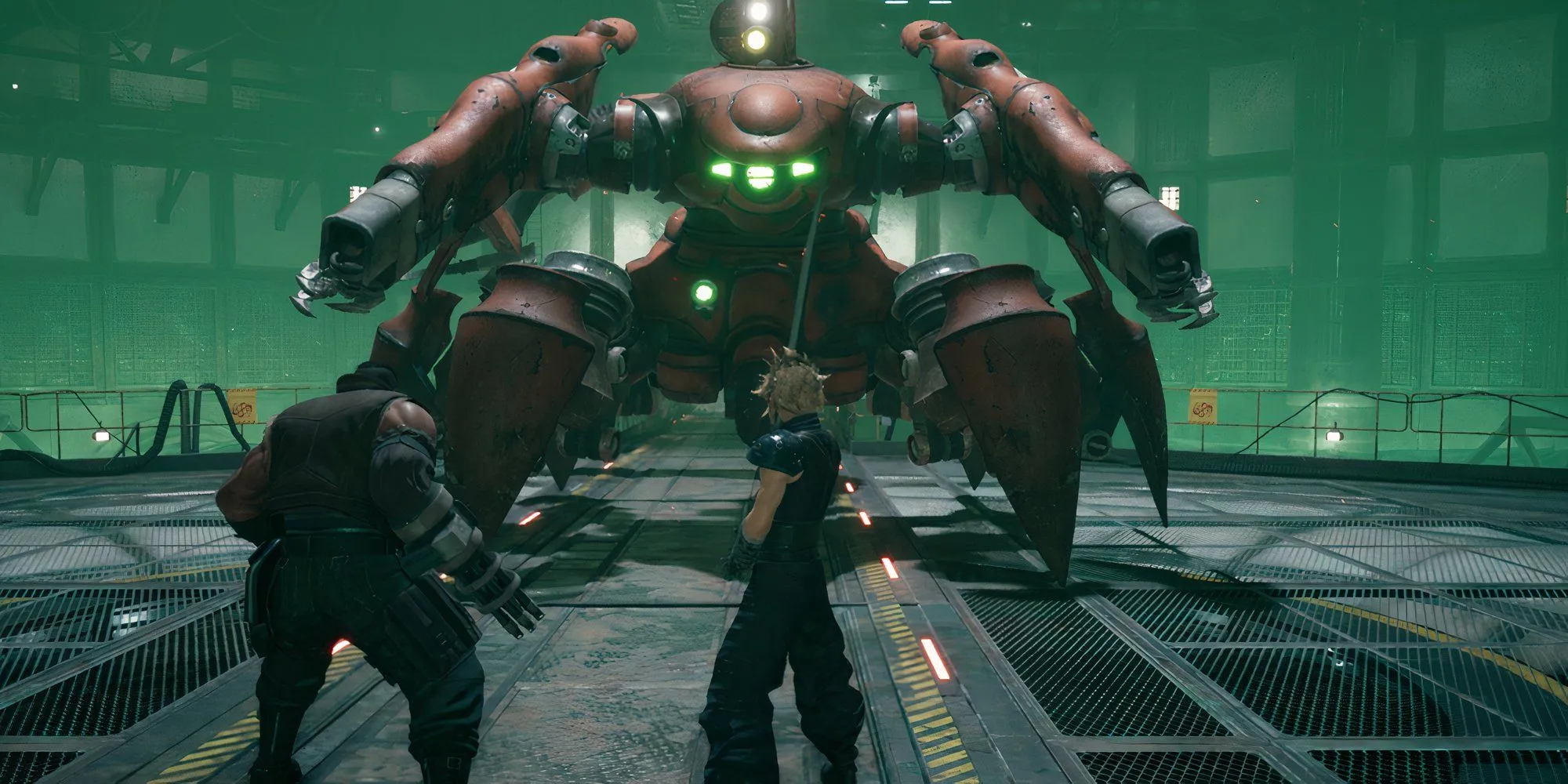 Cảnh chiến đấu với Guard Scorpion trong Final Fantasy VII Remake, minh họa sự thay đổi đáng kể về lối chơi và đồ họa so với bản gốc JRPG.