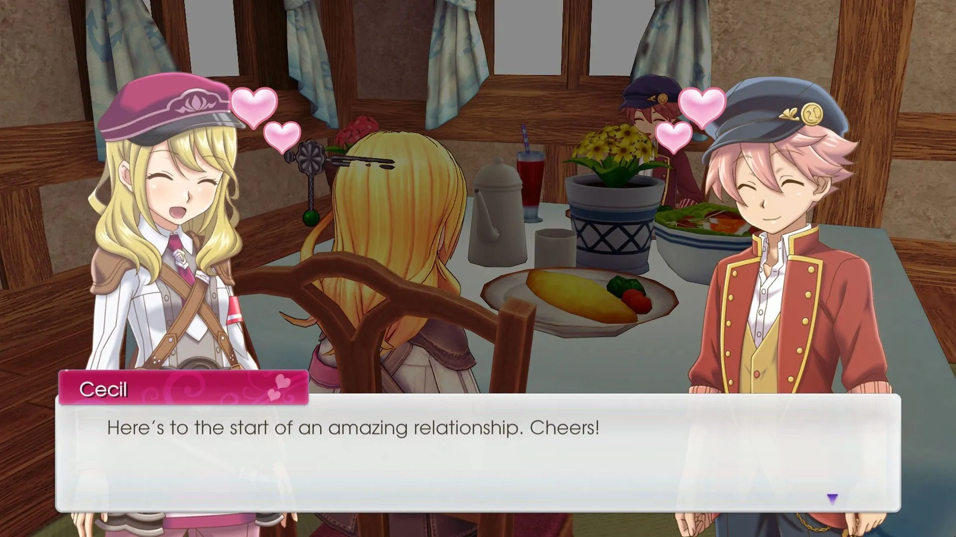 Cảnh lãng mạn giữa Cecil và nhân vật người chơi trong Rune Factory 5, điển hình cho các tựa game đặt trọng tâm vào cơ chế tình cảm.