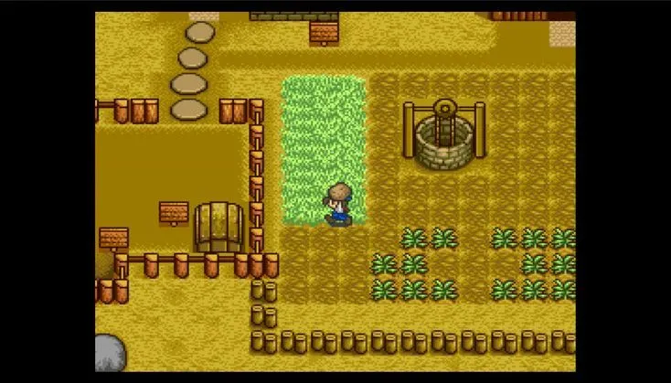 Cảnh người nông dân chăm sóc cây trồng trong game Harvest Moon cổ điển, một trong những tựa game farming sim đầu tiên