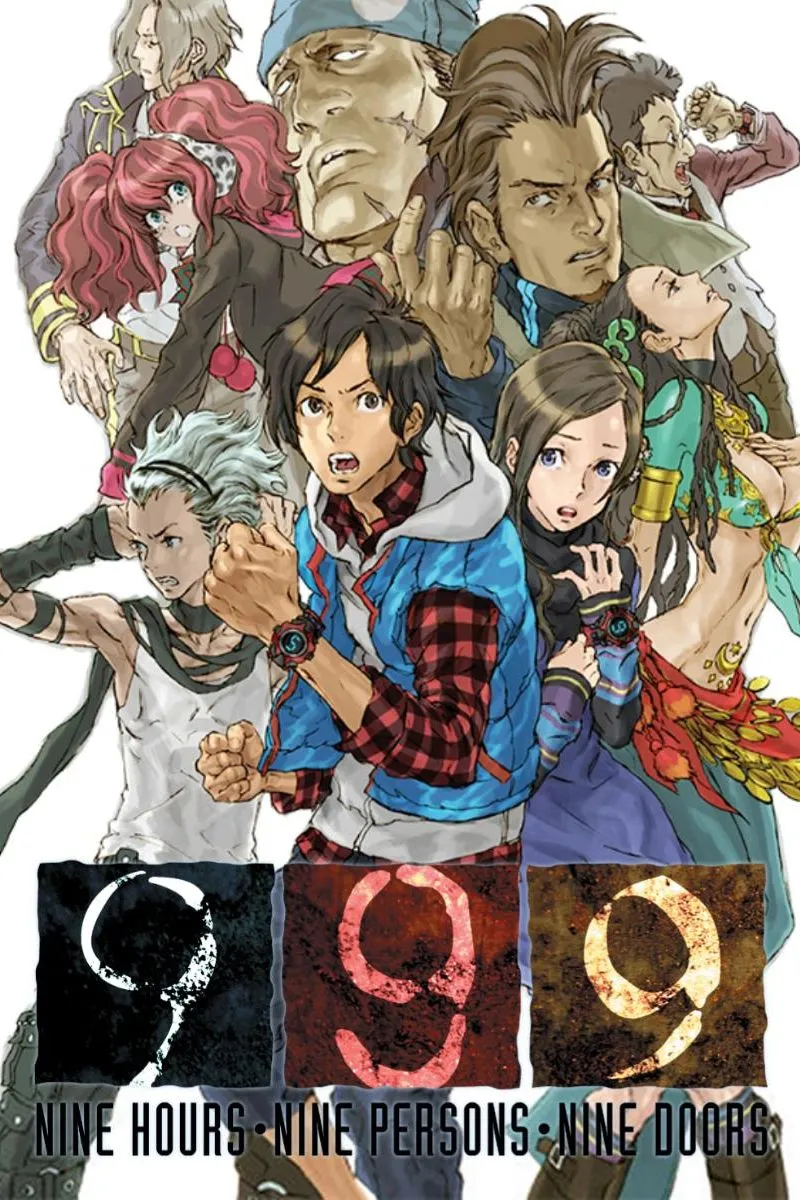 Cảnh quay từ game 999: Nine Hours, Nine Persons, Nine Doors với các nhân vật và câu đố