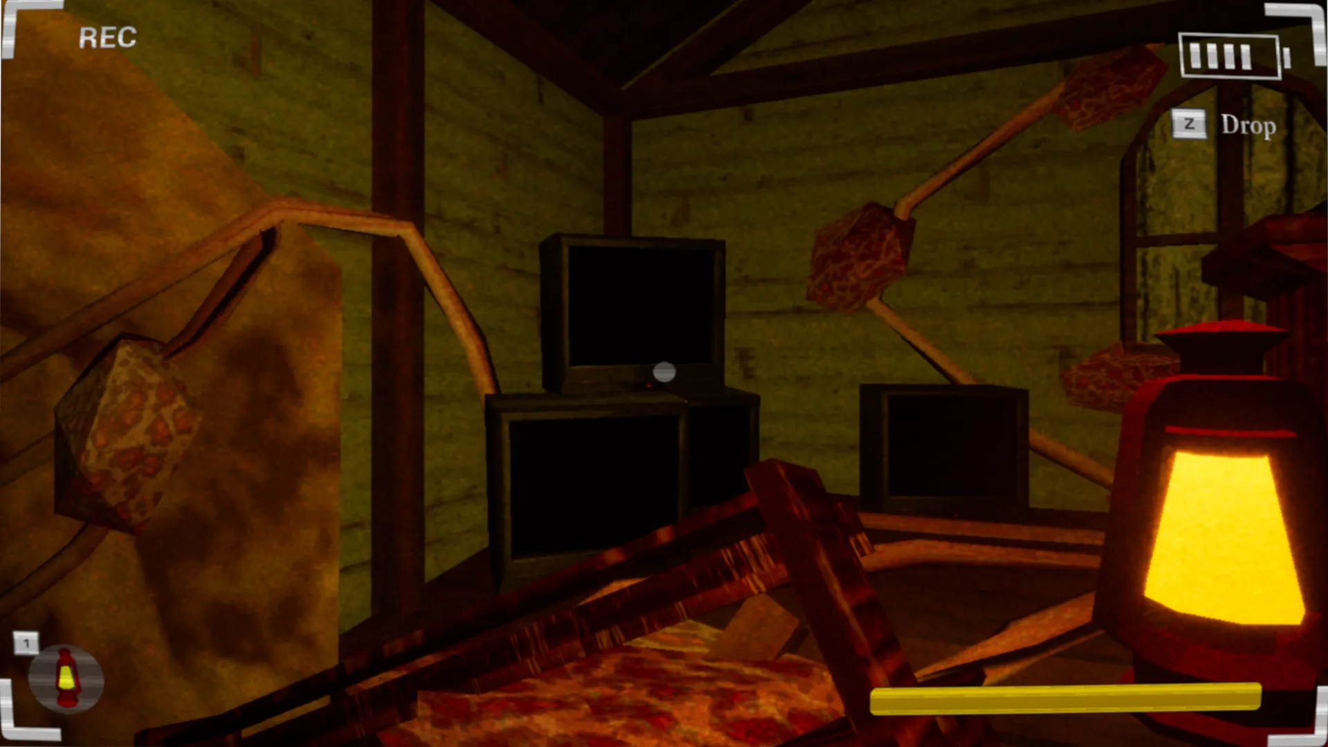 Cảnh trong game Desecration, dự án capstone của tác giả, với đồ họa kinh dị phong cách PS1.