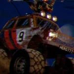 Cảnh xe chiến đấu trong game FUMES với đồ họa phong cách retro cổ điển, gợi nhớ thể loại vehicular combat.