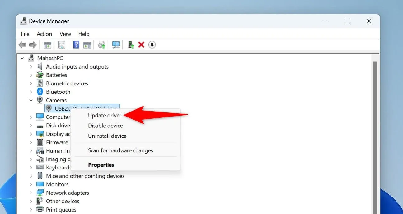 Cập nhật trình điều khiển thiết bị trong Windows 11