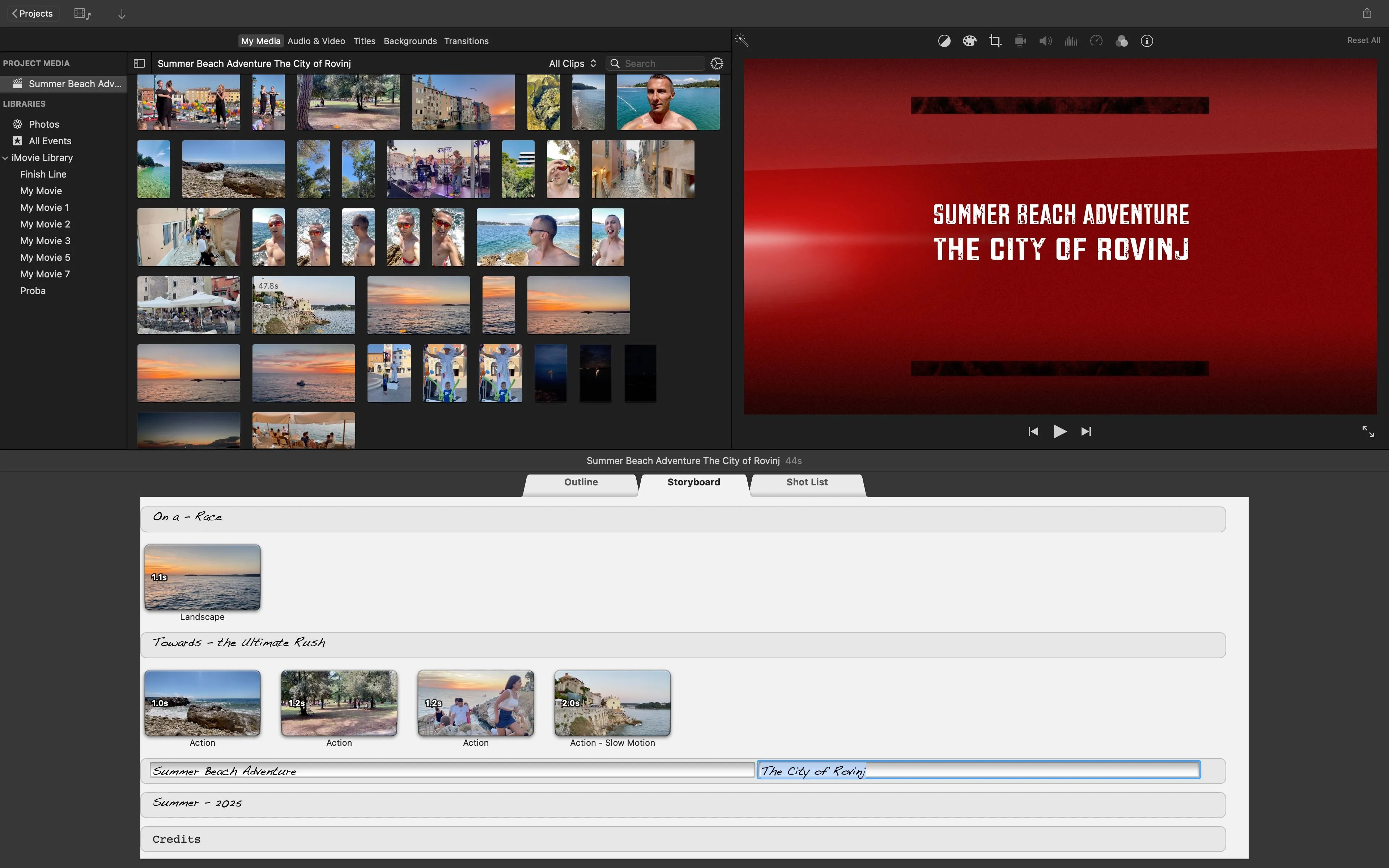 Chỉnh sửa tiêu đề phim tùy chỉnh trong ngăn Shot List trên iMovie cho Mac.