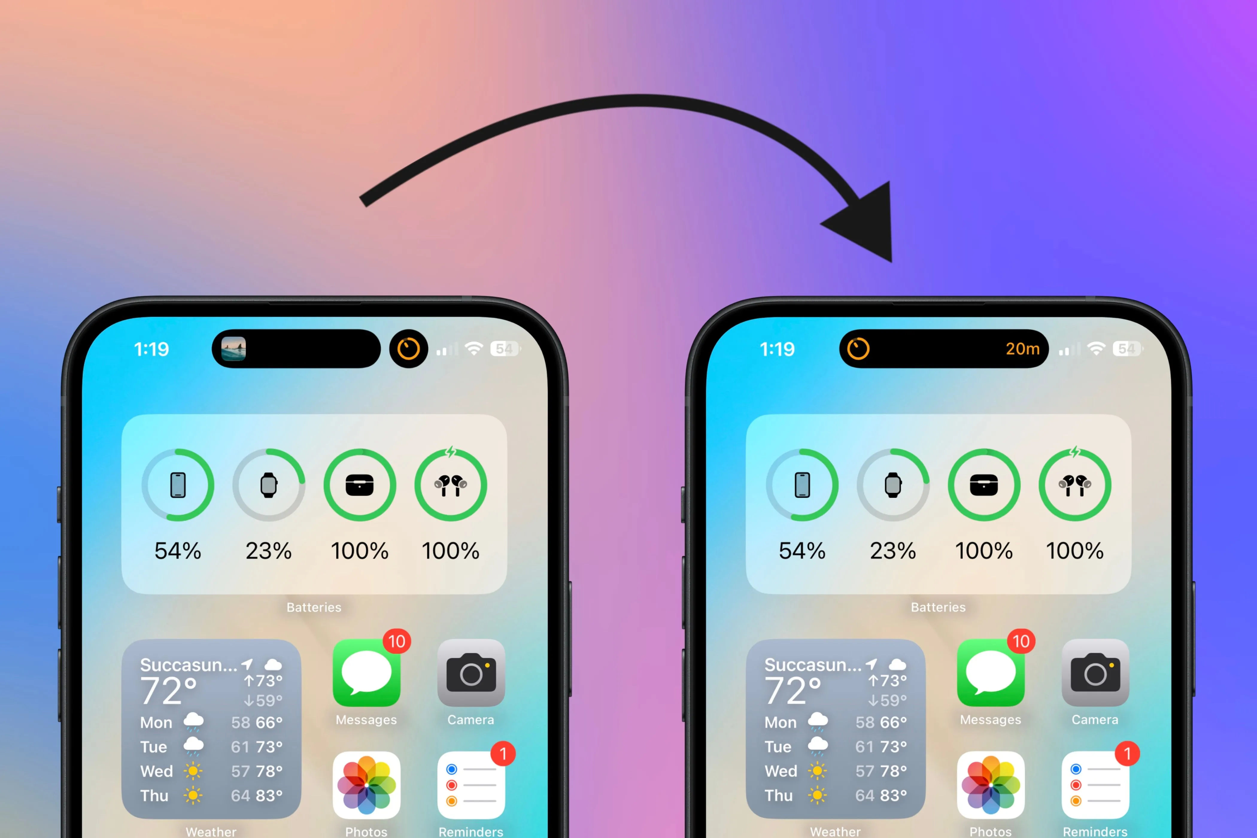 Chuyển đổi giữa hoạt động nghe nhạc và hẹn giờ trên Dynamic Island iPhone