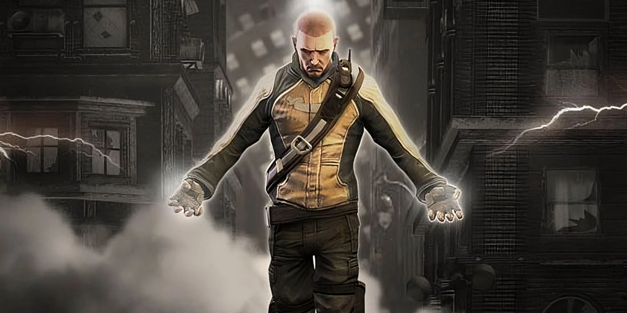 Cole MacGrath trong Infamous đang tích tụ năng lượng điện