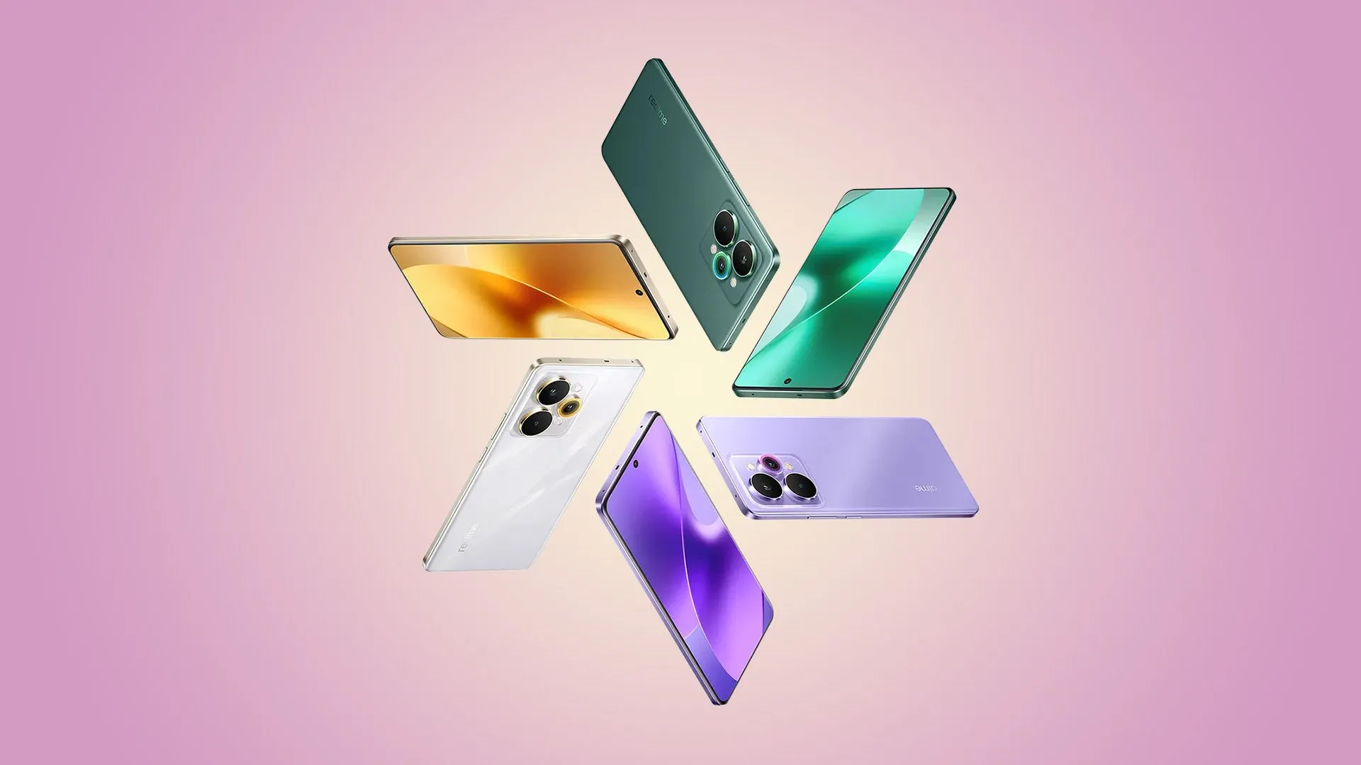Điện thoại Realme 15 màu bạc đặt nghiêng, hiển thị màn hình và cạnh bên
