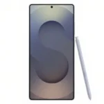 Điện thoại Samsung Galaxy S25 Ultra màu đen đặt nghiêng, hiển thị màn hình Dynamic AMOLED 2X sắc nét và S Pen.