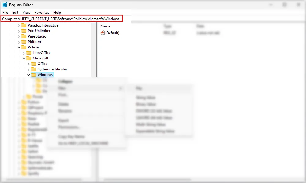 Đường dẫn thư mục Registry để vô hiệu hóa tìm kiếm Bing trong Start Menu Windows 11.