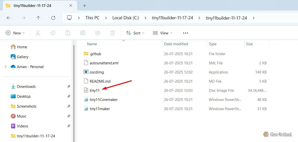 File ISO Windows 11 đã được Tiny11 tối ưu, sẵn sàng cho việc cài đặt sạch.