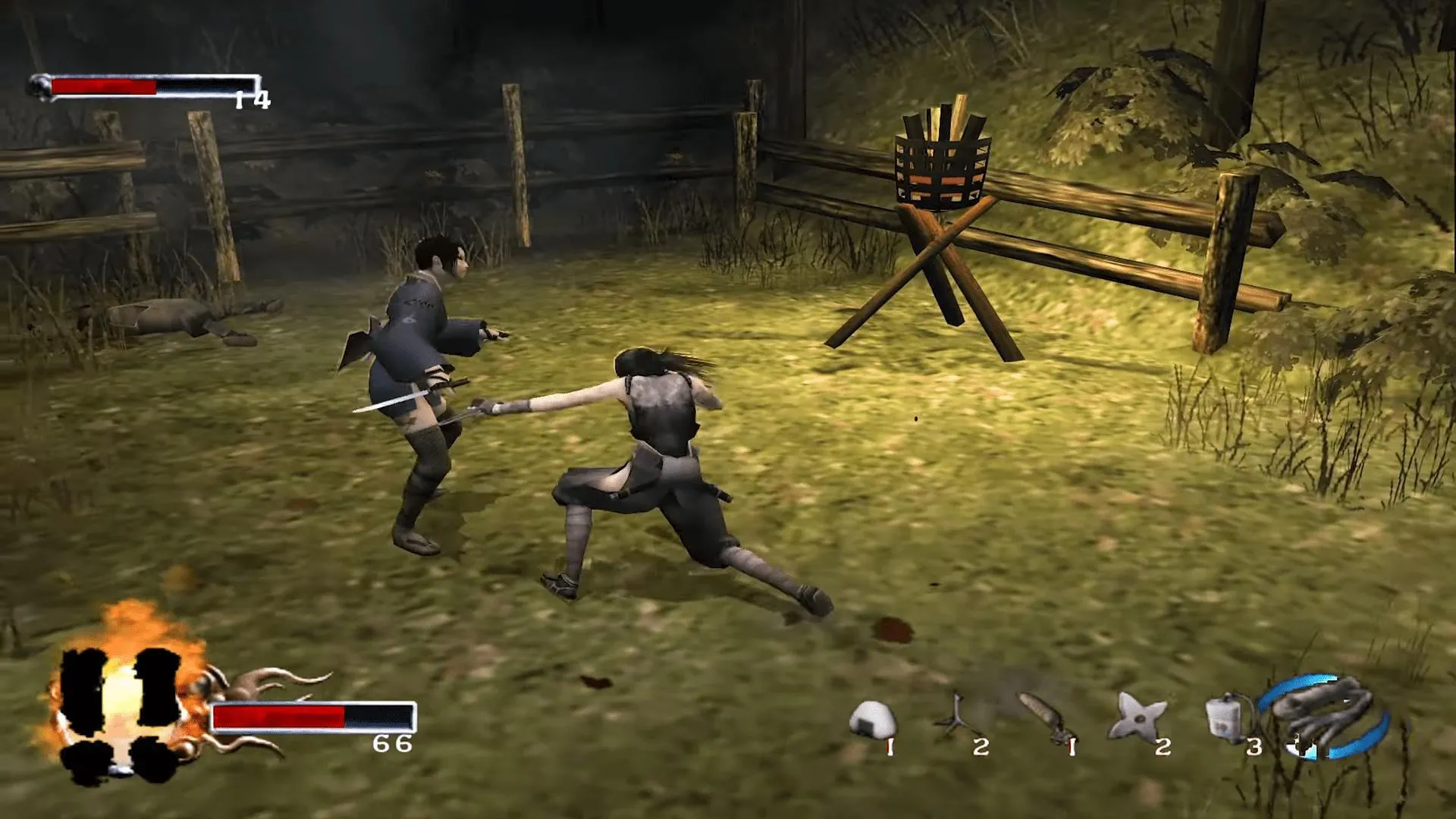 Gameplay Tenchu: Fatal Shadows với nhân vật Ayame sử dụng kỹ năng