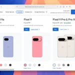 Giá bán các mẫu điện thoại Google Pixel 9a và Pixel 9 trên trang web Google Store