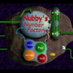 Giao diện chính game Nubby's Number Factory với phong cách đồ họa retro
