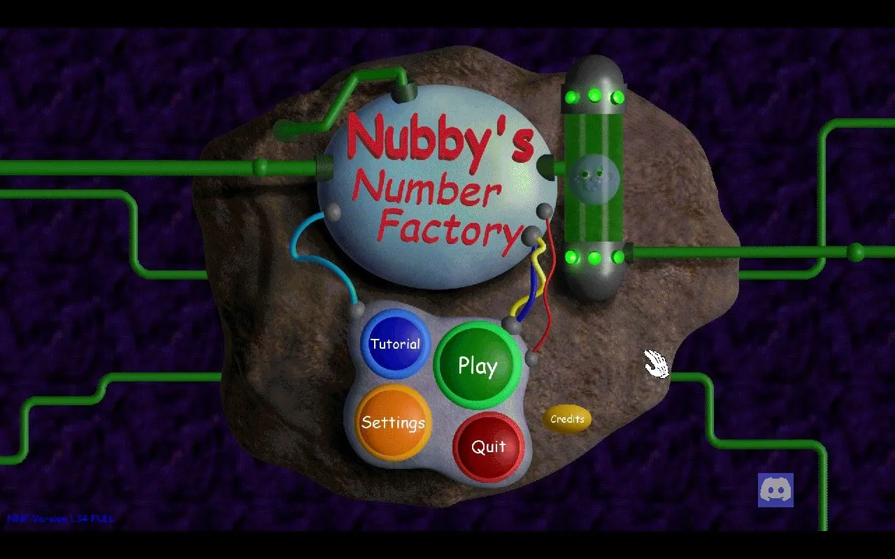 Giao diện chính game Nubby's Number Factory với phong cách đồ họa retro