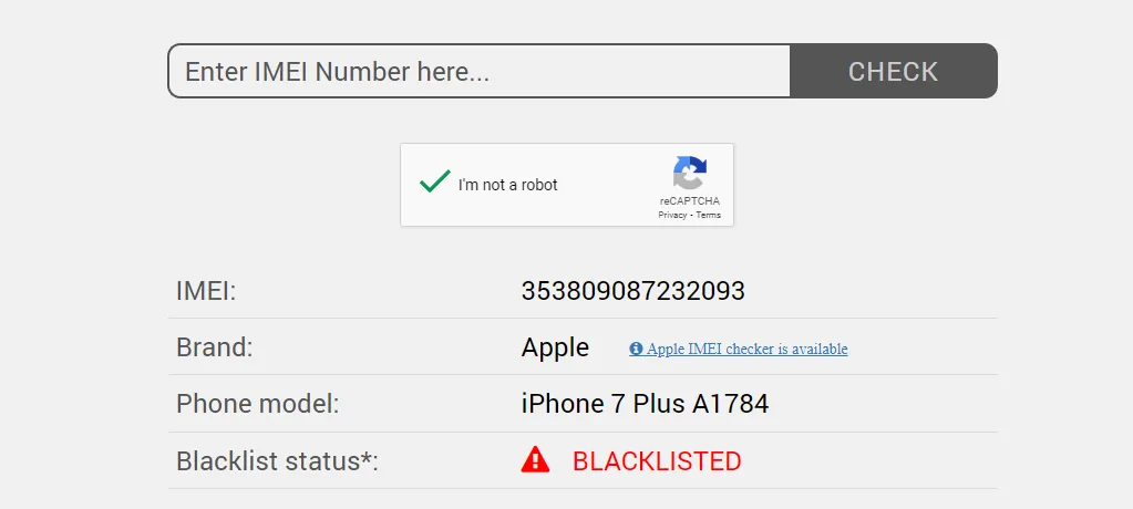 Giao diện công cụ kiểm tra IMEI trực tuyến miễn phí trên website IMEIPro.info
