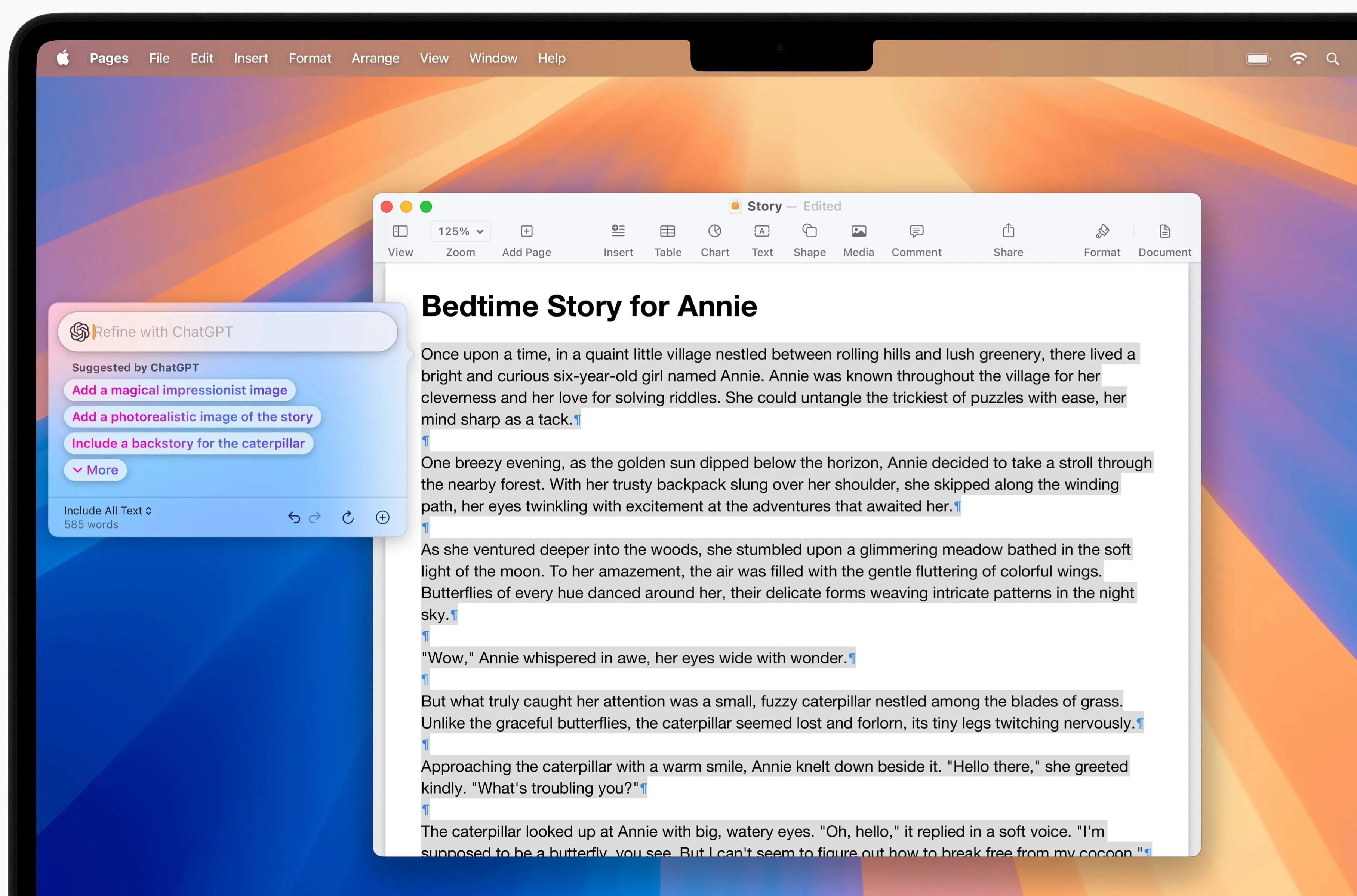 Giao diện công cụ Writing Tools của Apple Intelligence trên macOS Sequoia, minh họa tính năng AI.