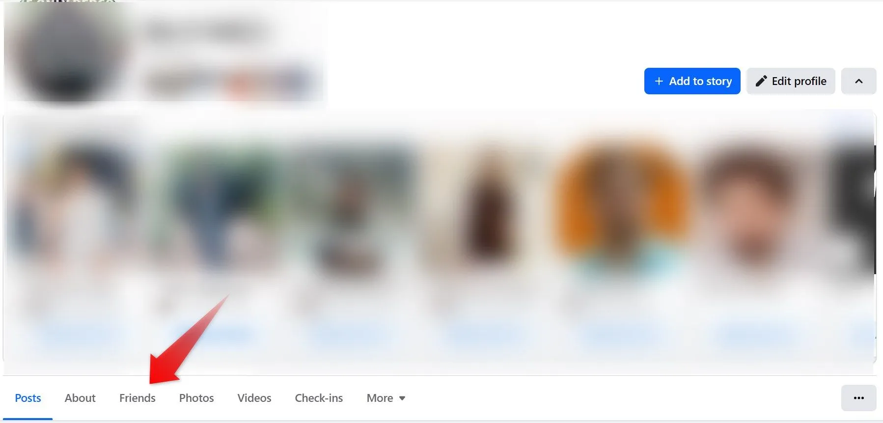Giao diện Facebook trên máy tính, minh họa cách mở danh sách bạn bè để kiểm tra tài khoản đã bị chặn.