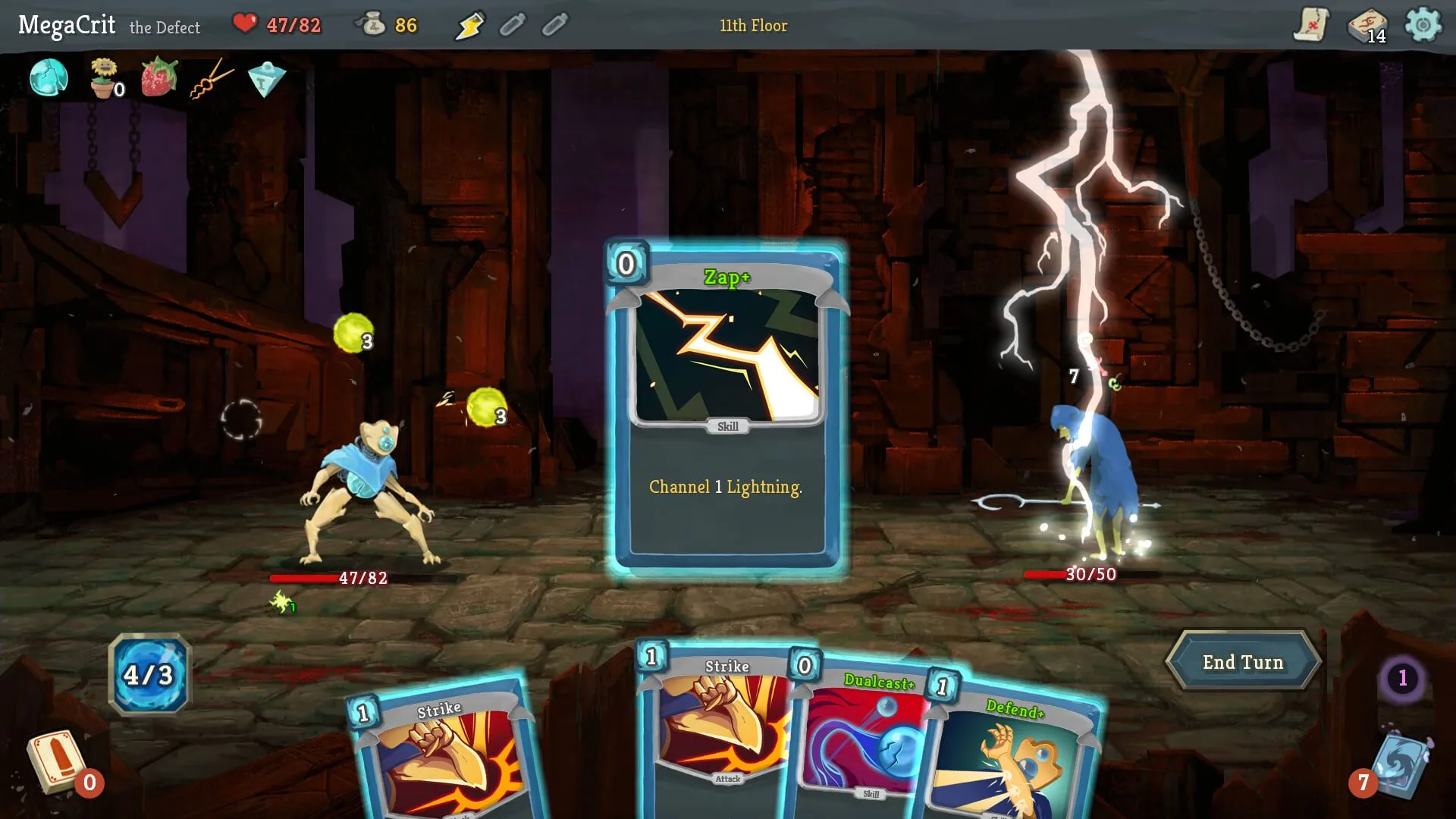 Giao diện gameplay Slay the Spire, hiển thị các thẻ bài tấn công trong trận chiến roguelike deckbuilding