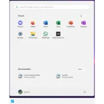 Giao diện Start Menu trên Windows 11 với các ứng dụng được ghim và đề xuất