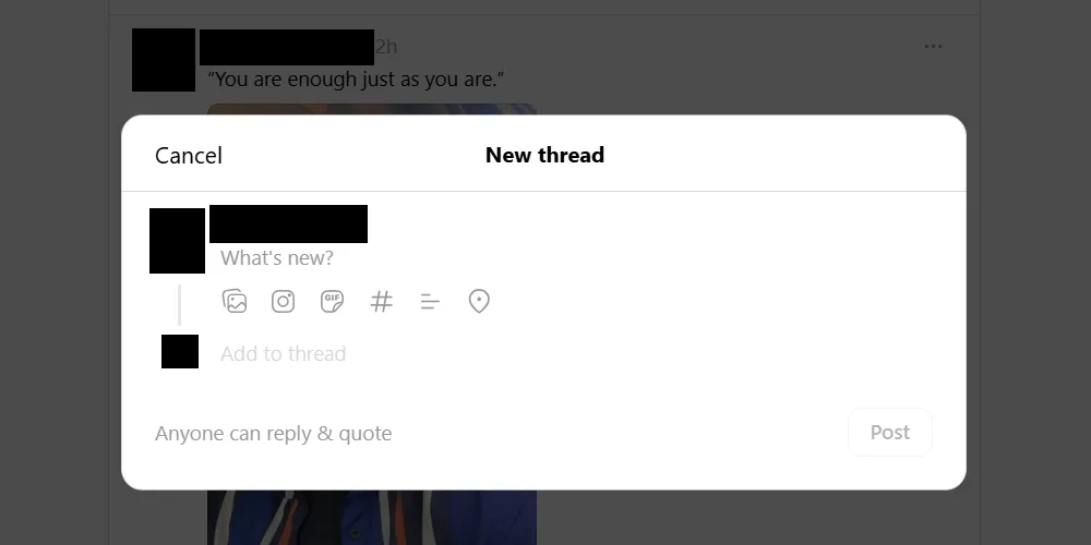 Giao diện tạo bài viết mới trên ứng dụng Threads