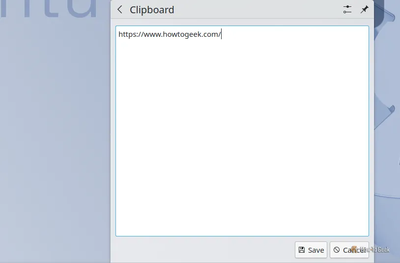 Giao diện trình chỉnh sửa văn bản tích hợp trong quản lý clipboard của KDE Plasma.