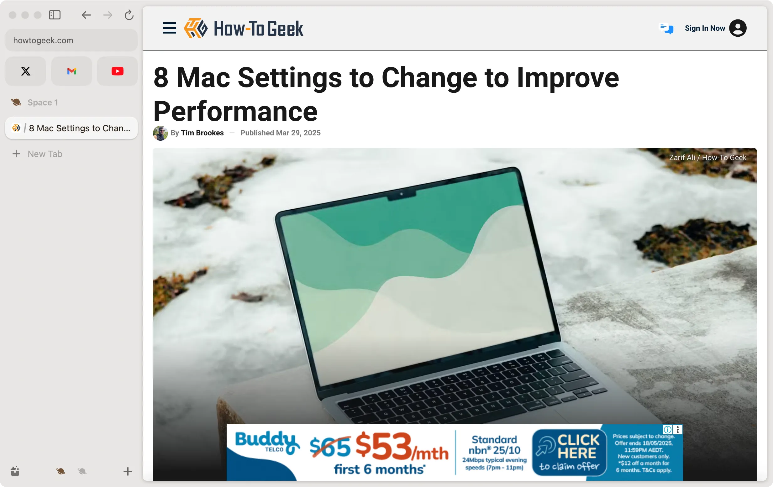 Giao diện trình duyệt Arc đang hoạt động trên hệ điều hành macOS, nổi bật với thanh tab dọc bên trái và các tính năng tổ chức tab độc đáo.