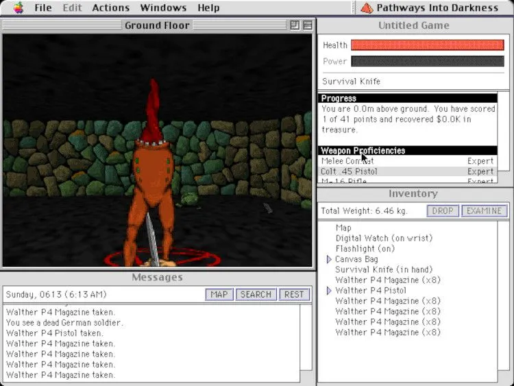Giao diện trò chơi Pathways Into Darkness, tựa game FPS nổi tiếng trên Macintosh II của Bungie