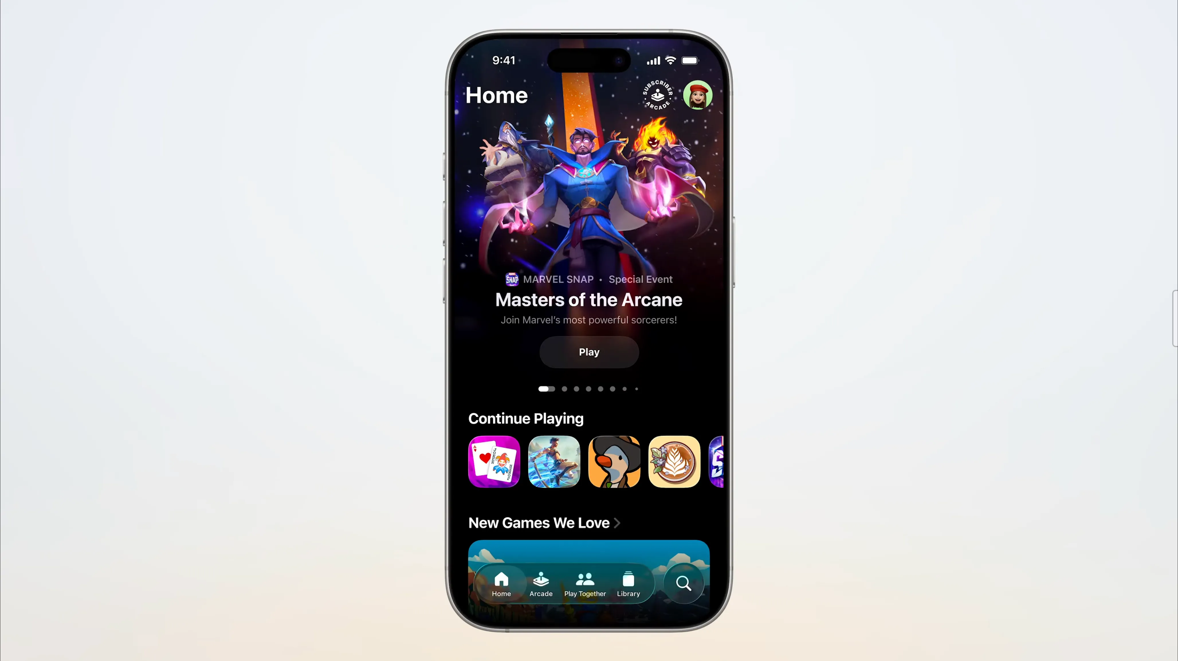 Giao diện ứng dụng Games mới trên iOS 26, giúp người dùng dễ dàng khám phá và chơi game.