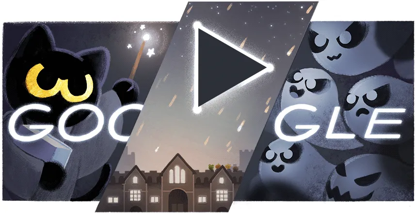 Google Doodle Halloween 2016 với linh vật mèo Momo trong game Magic Cat Academy