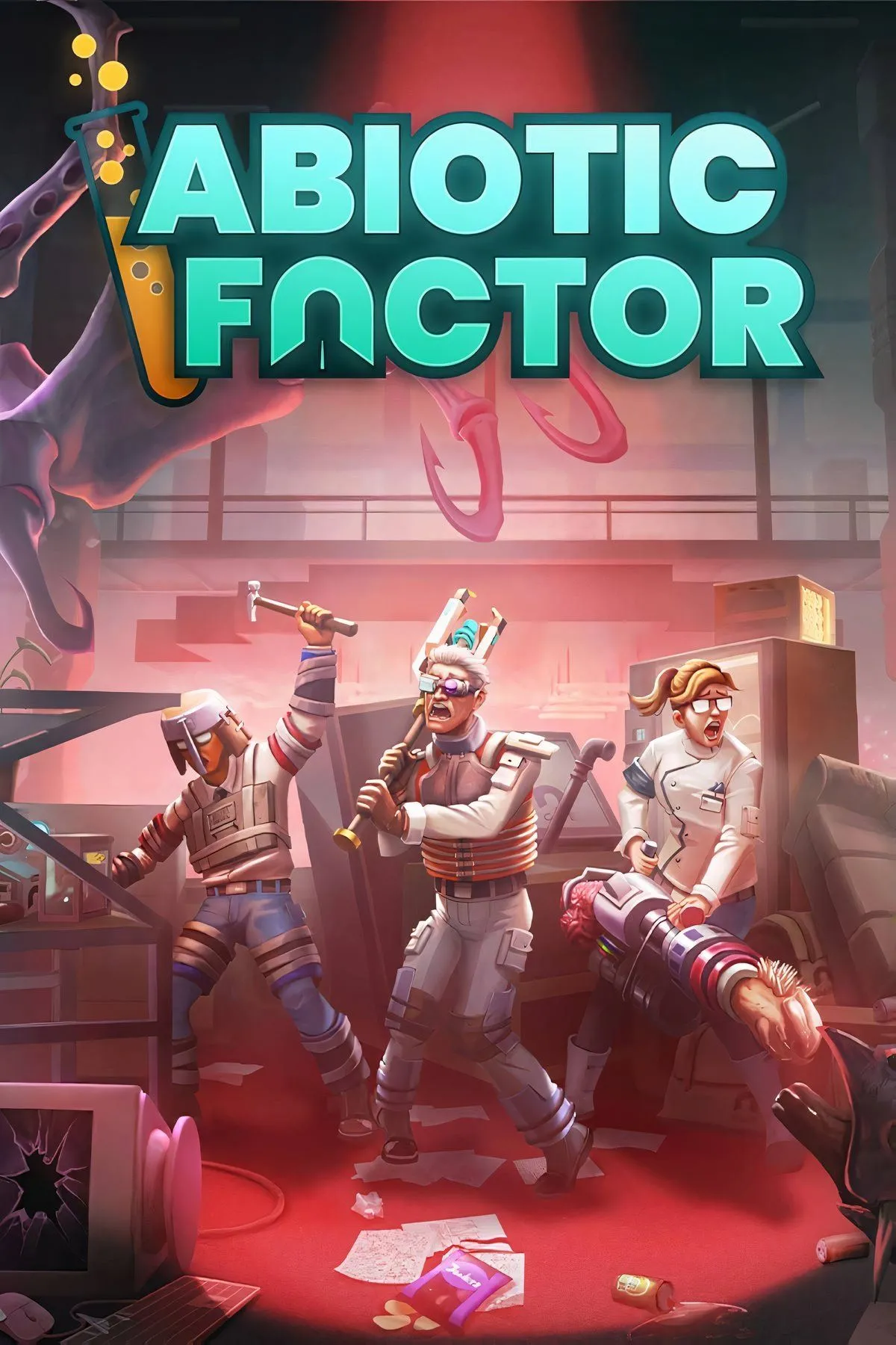Hình ảnh bìa game Abiotic Factor, thể hiện bối cảnh khoa học giả tưởng và yếu tố sinh tồn.