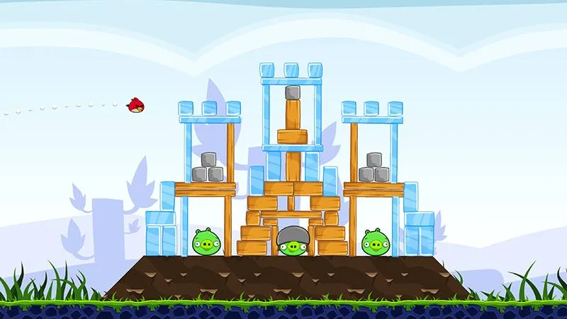 Hình ảnh chim đỏ được phóng đi trong Angry Birds.