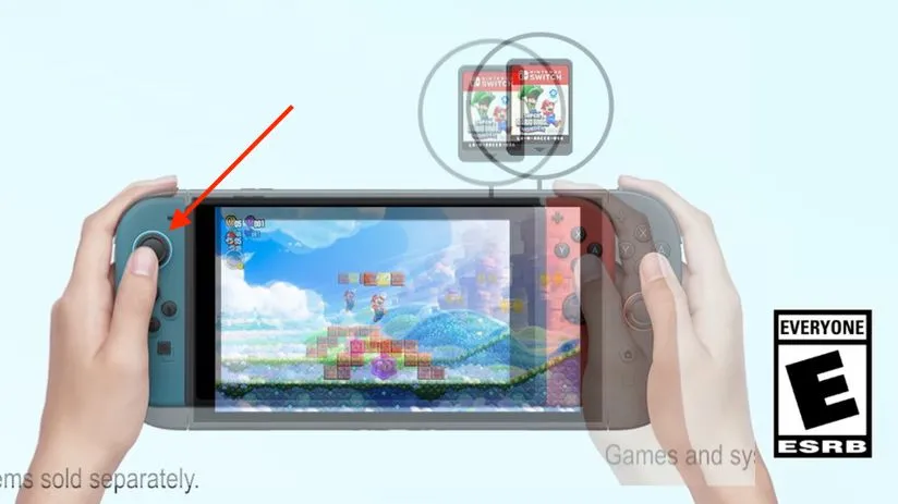 Hình ảnh đối chiếu cần analog của Nintendo Switch và Switch 2 cho thấy kích thước tương đồng.