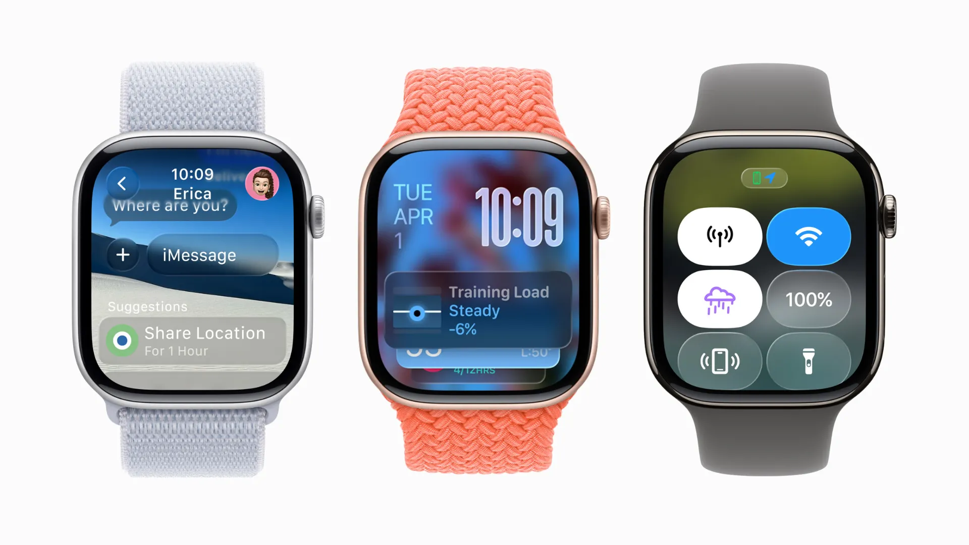 Hình ảnh giao diện Tin nhắn, Smart Stack và Trung tâm điều khiển trong watchOS 26 sắp tới trên Apple Watch